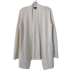 Talbots‎ Lambswool Blend Fisherman Knit Cardigan Sweater Size MP Cream Old Money